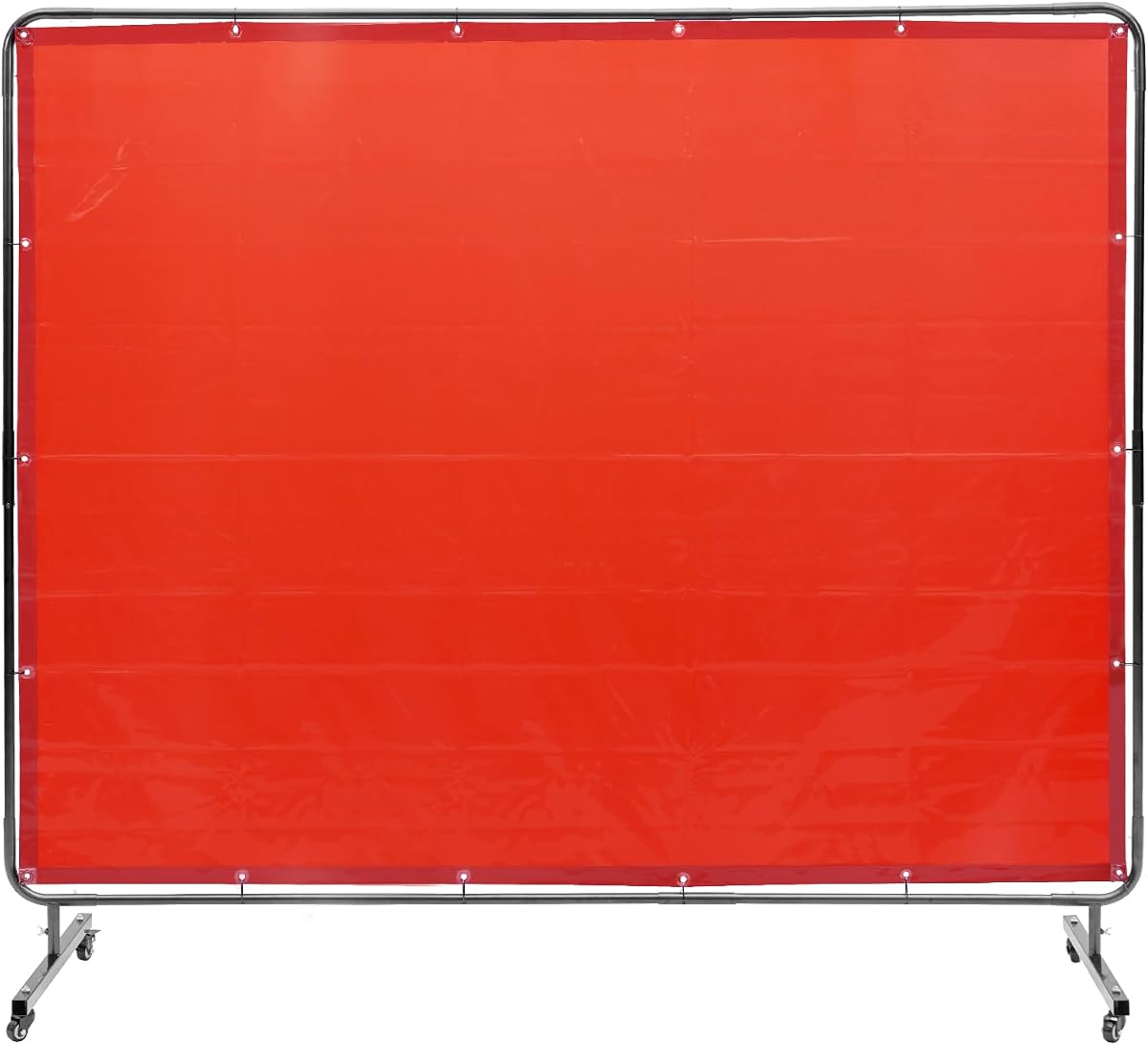 VEVOR Pantalla de soldadura con marco, pantalla de cortina de soldadura de 6' x 8', pantalla de protección de soldadura de vinilo resistente al fuego en 4 ruedas giratorias (2 bloqueables), móvil y profesional para taller/industrial, rojo
