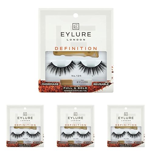 Eylure Pestañas postizas dramáticas, estilo n. 126, reutilizable, adhesivo incluido, negro, 1 par (paquete de 4)