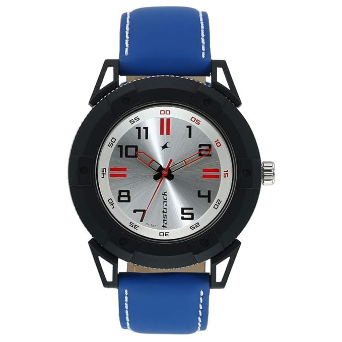 Fastrack Mens Analog Silver Dial Blue Band Leather Watch