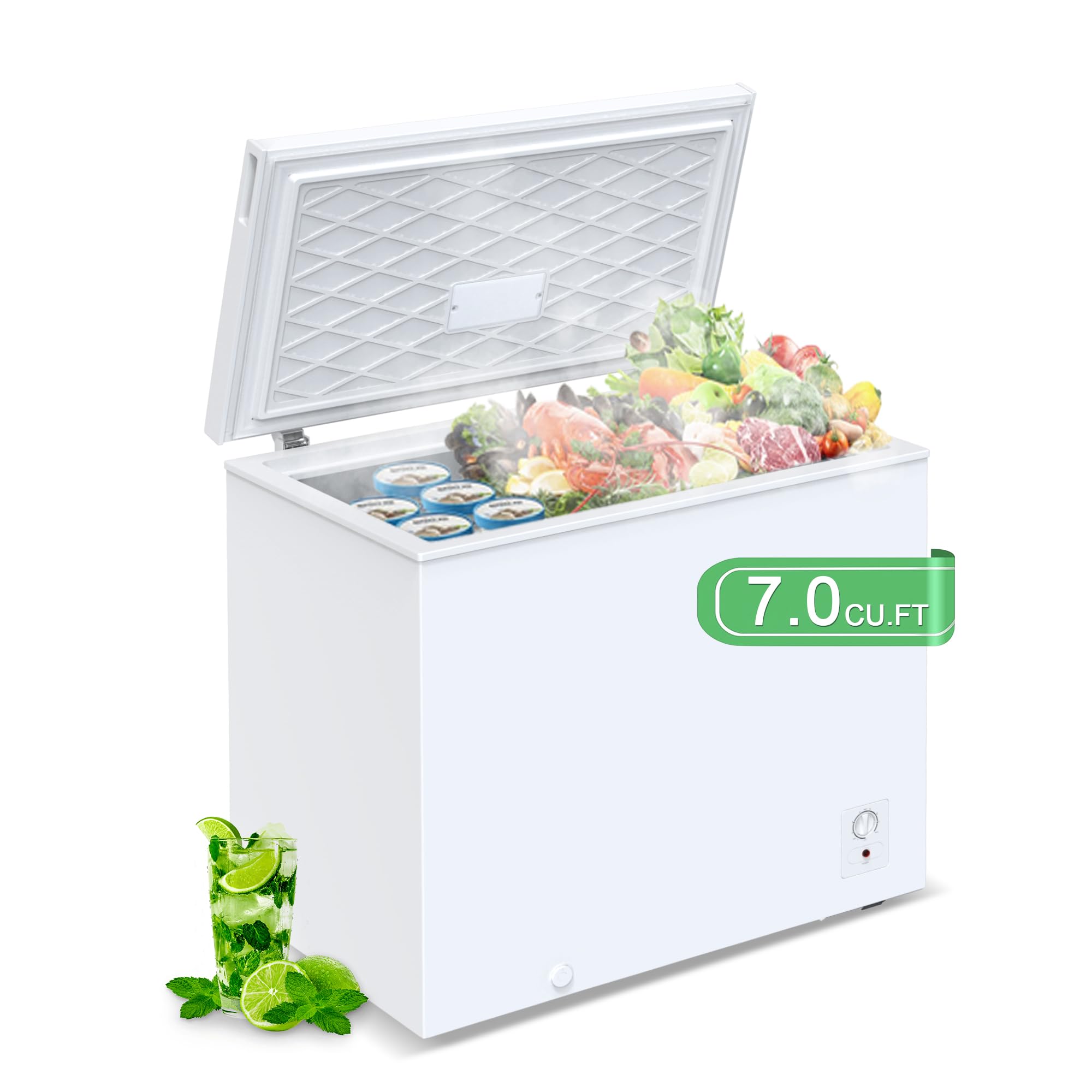 rosmena Chest Freezer 7.0 Cubic Feet, Deep Freezer with 8 Adjustable Thermostat, Compact Freezers with Removable Basket Easy Front Defrost, Drain Standing Top Open Door for Homes, White on Fridge.com