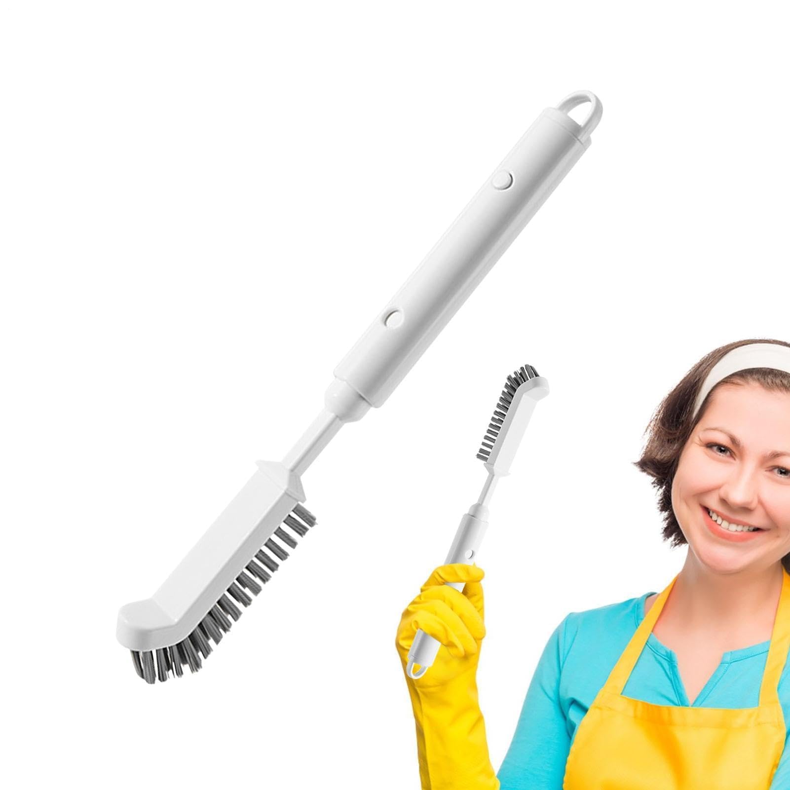Scrubbing Brush With Handle, Retractable Long Scrub Brush, Flexible Nylon Bristles, Cleaning-Accessories With Crevice-Brush, L-shaped Kitchen Cleaning Tools for Household Daily Use