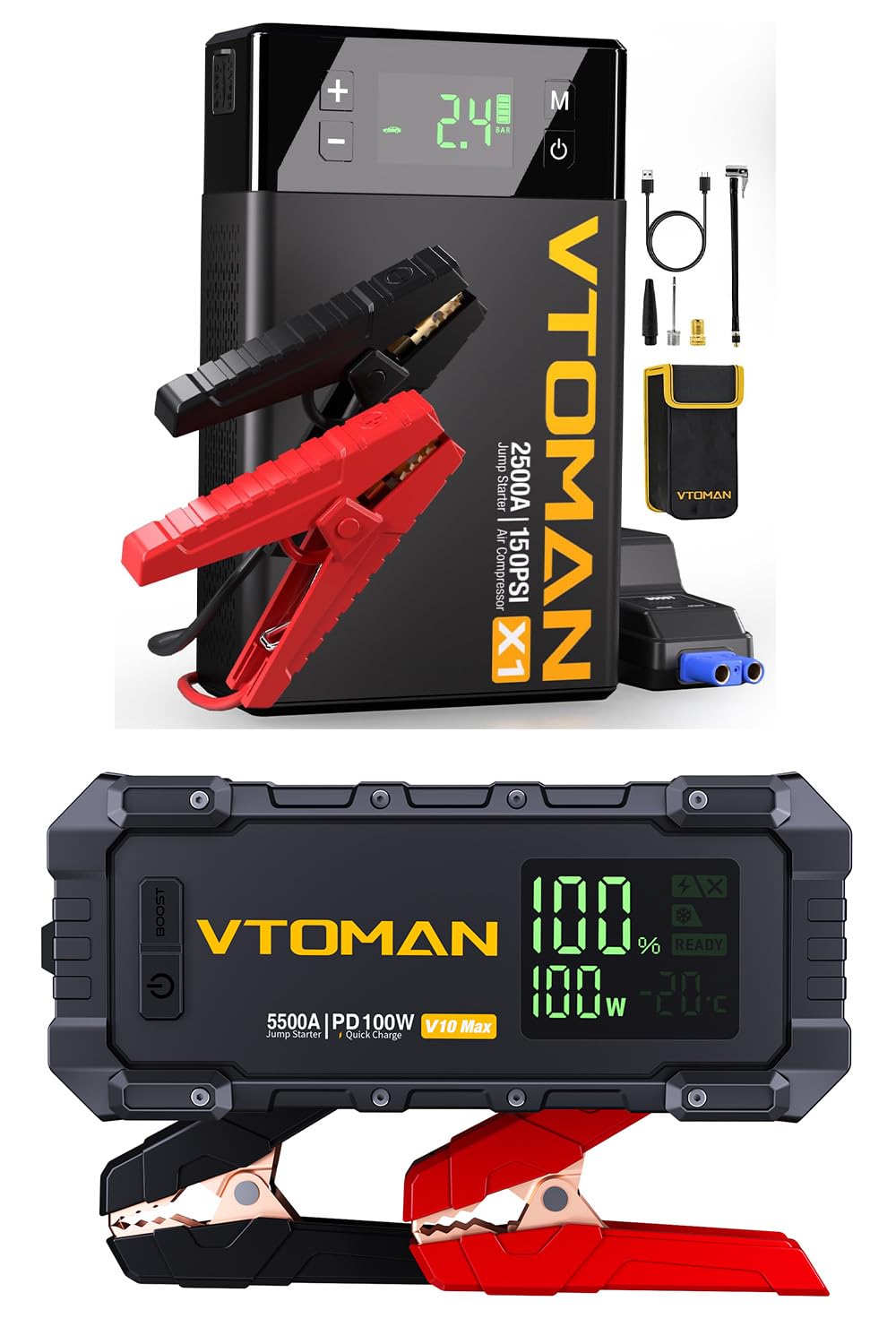 VTOMAN V10 Max Jump Starter 5500A Car Starter 100W Two-Way Fast-Charging X1 Jump Starter with Air Compressor