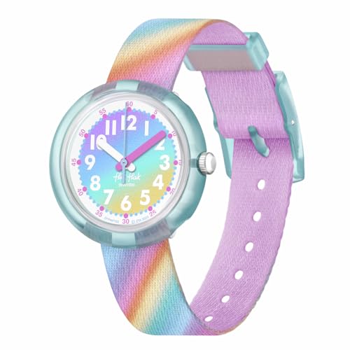 Flik Flak Girl Kids Watch Biosourced Quartz Waterproof Liquid Rainbow