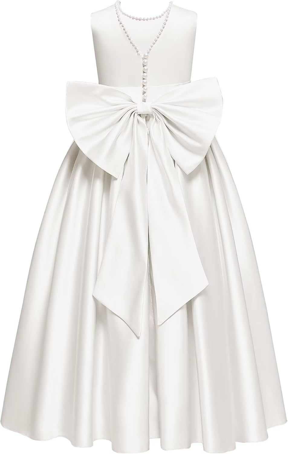 Satin Flower Girl Dress for Wedding Pearl Floor Length Kids Bridesmaid Dresses Princess Pageant Party Bow Gowns