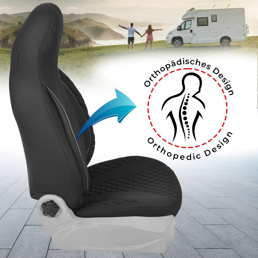 Bremer SITZBEZÜGE WPL404 Housses de Protection pour Camping-Car compatibles avec Fiat Ducato Citroën Jumper Peugeot Boxer en Noir