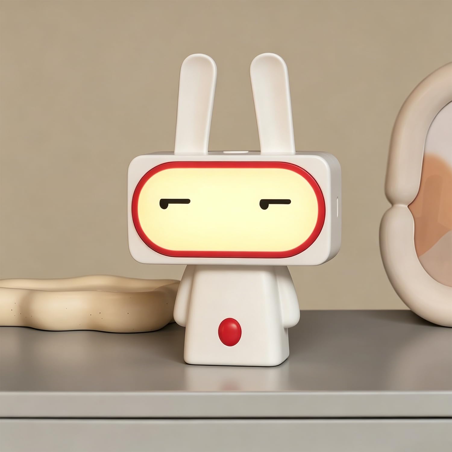 Veilleuse en forme de lapin mignon avec de grands yeux, éclairage doux, rechargeable 1200 mAh, arrêt minuté, parfaite pour chambre d'enfant ou bureau, pour vos proches