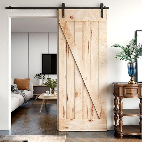 Miniatura 2 de Kit de herrajes para puerta corrediza de granero de 4 pies, suspensión de acero al carbono, rueda de metal, sistema de riel plano ultra silencioso