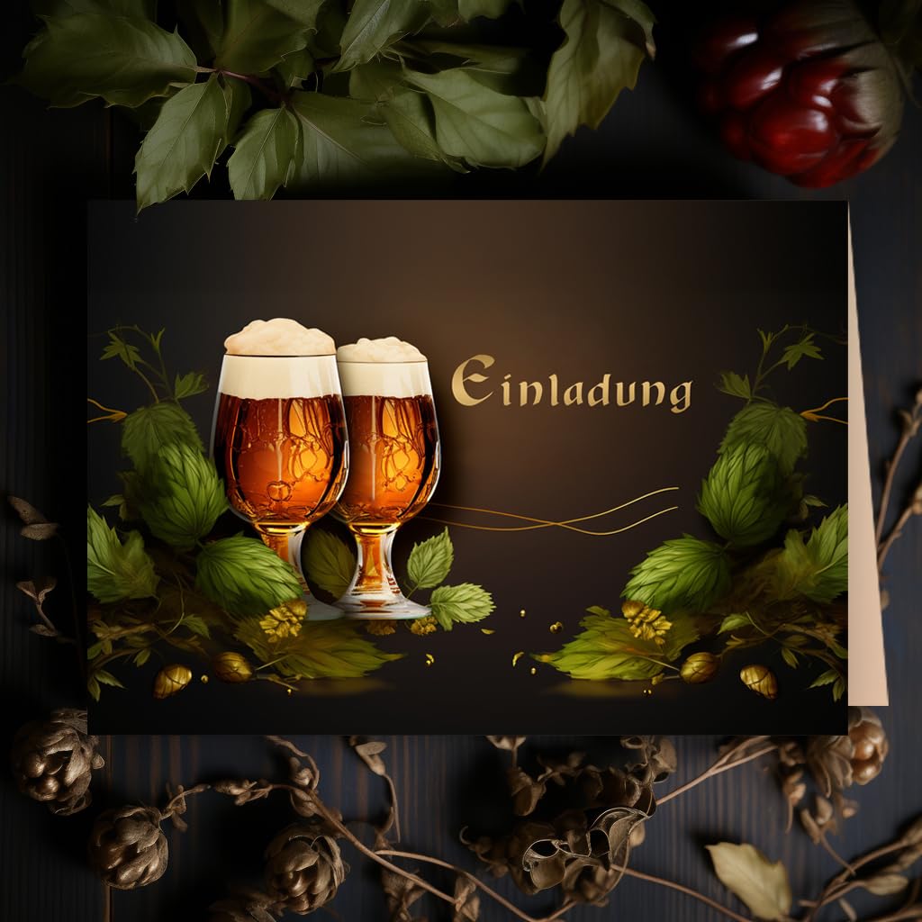 10 Einladungskarten Mit Bier-Hopfen-Motiv – Klappkarten DIN A6 Mit Umschlägen, Für Herren-Party