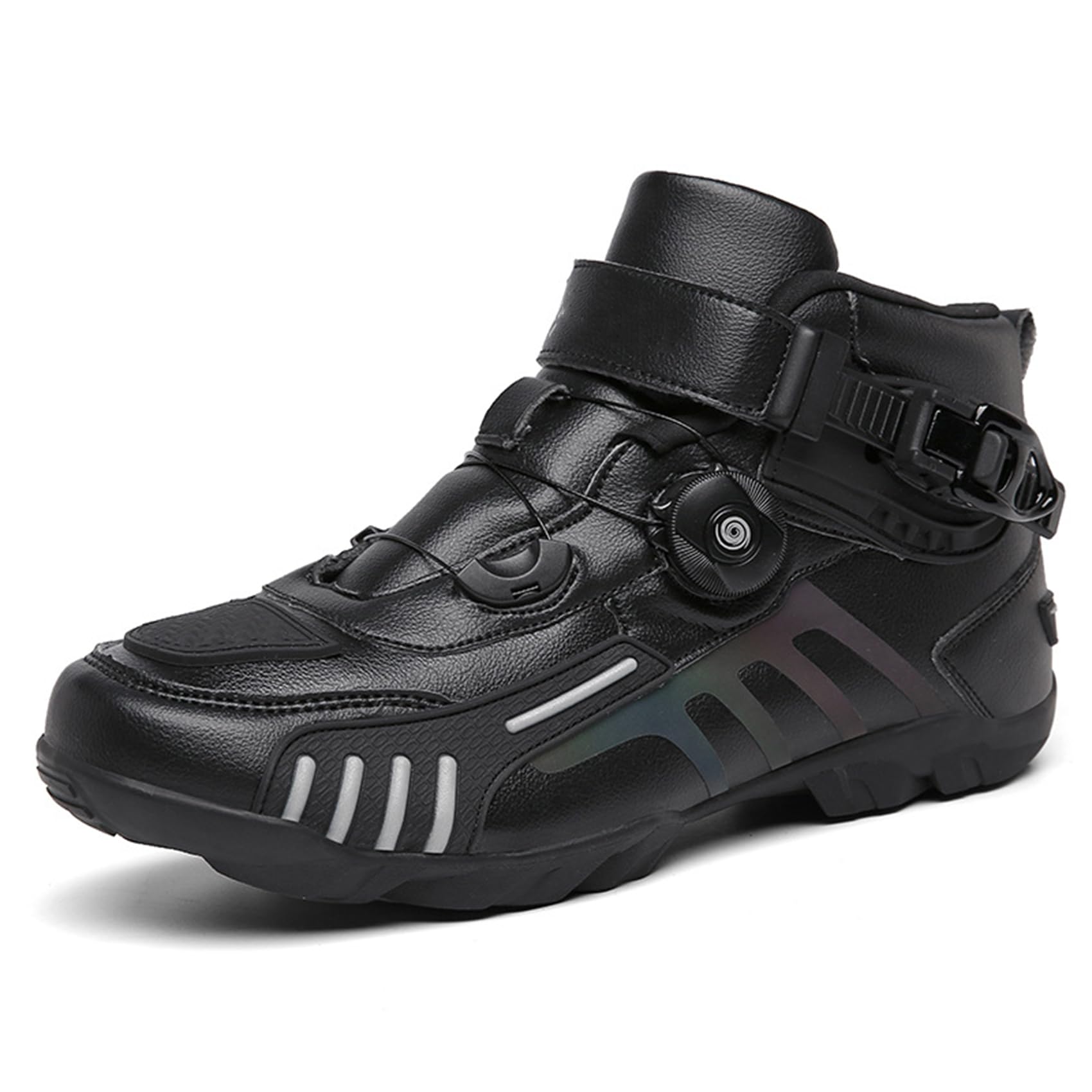 Scarpe da Moto da Uomo Stivaletti Corti da Motocross Neri in Pelle Impermeabile, Scarpe da Fuoristrada da Moto Stivali Sportivi da Corsa