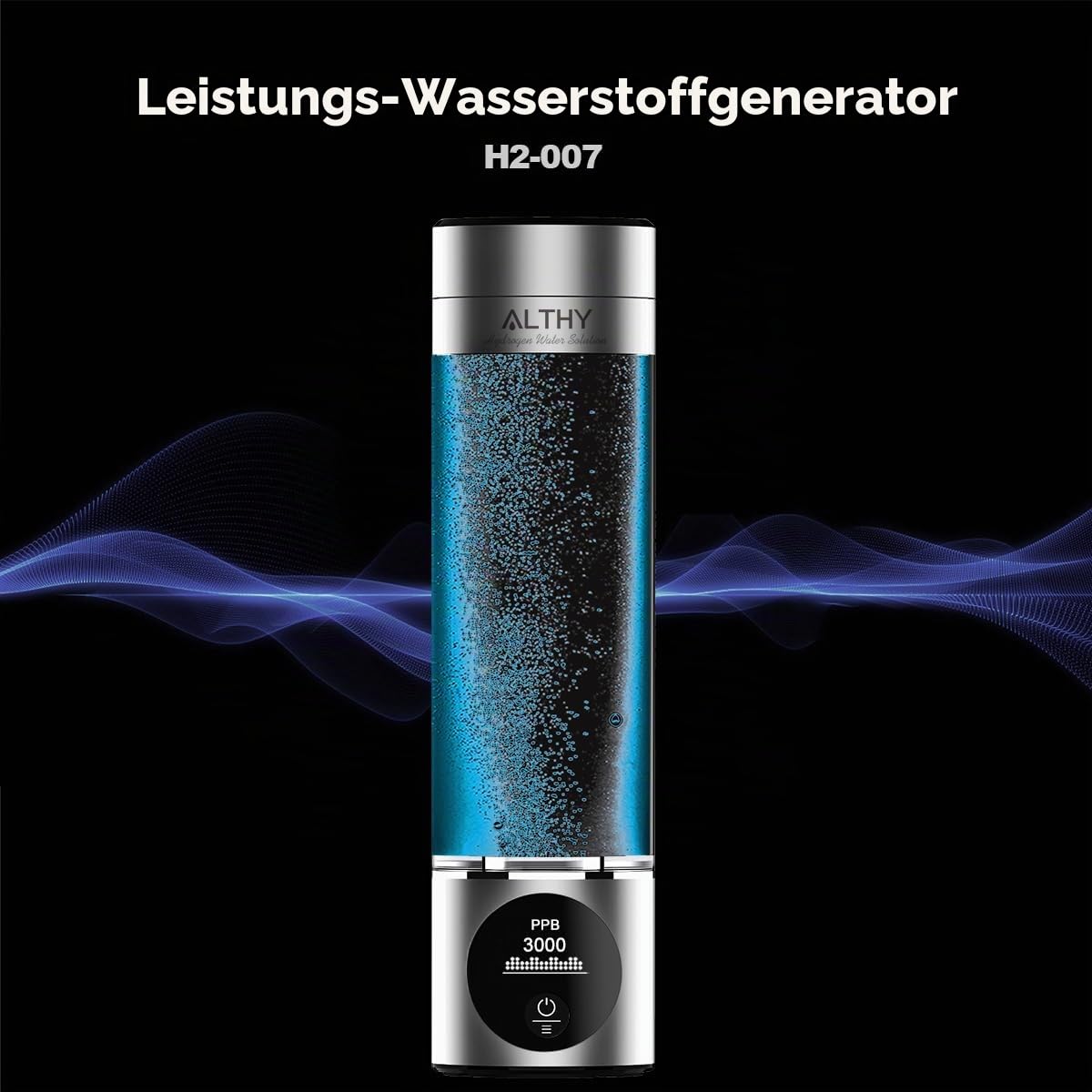 ALTHY Performance Wasserstoff-Wassergenerator-Flasche, Bionics SPE#PEM Dual Chamber Technologie, PPB & Time & Battery Display Screen