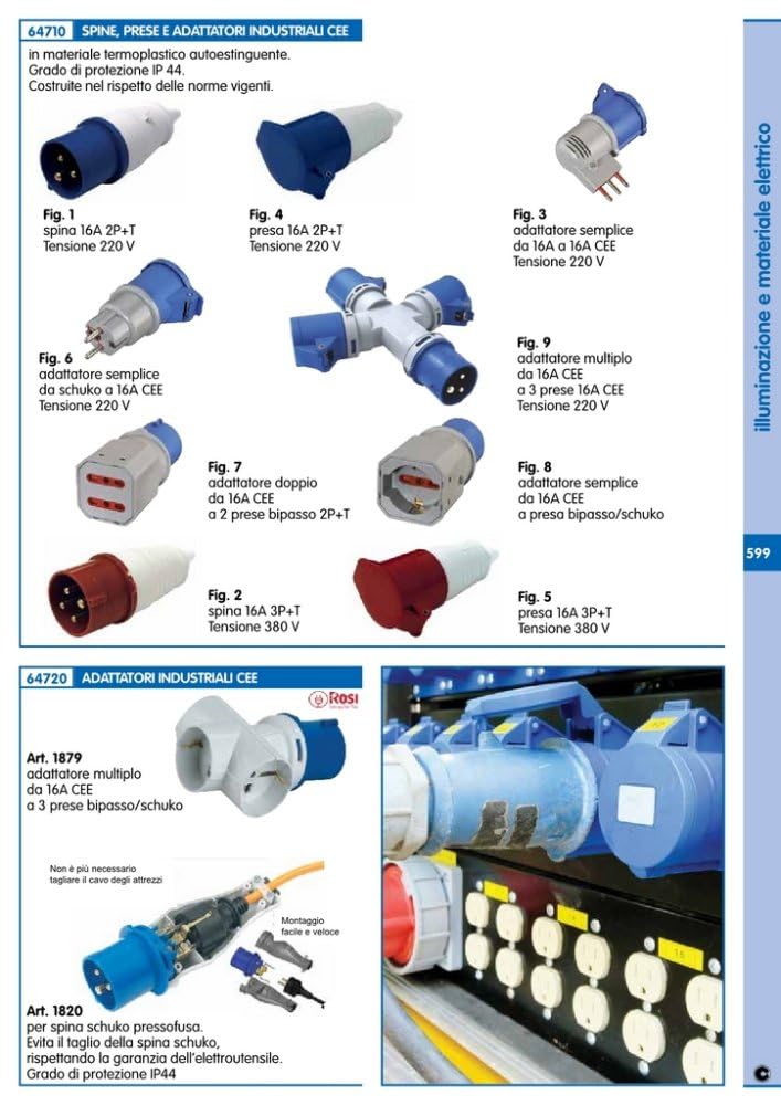10PZ ADATTATORE INDUSTRIALE SPINA SCHUKO-PRESA 16A 220V FIG.6 NextradeItalia Mod.FERX.MFOOM