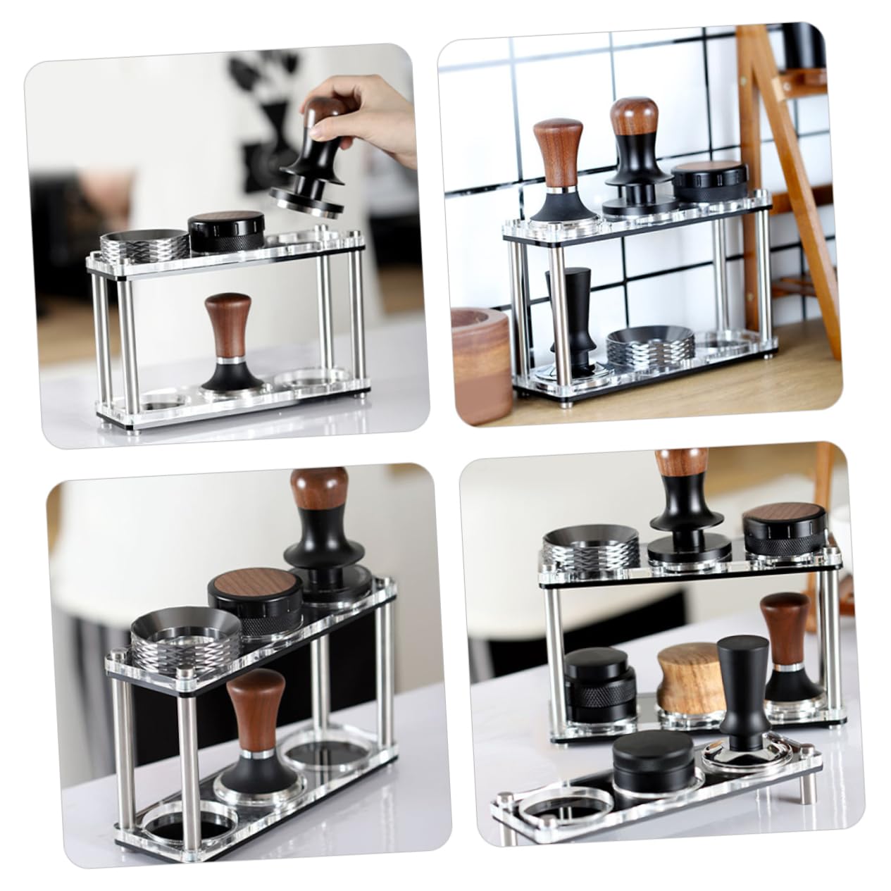 PRETYZOOM Kaffeezubehör Aufbewahrungsständer mit 2 Schichten für 51/53/58mm Tamper aus Acryl und Edelstahl
