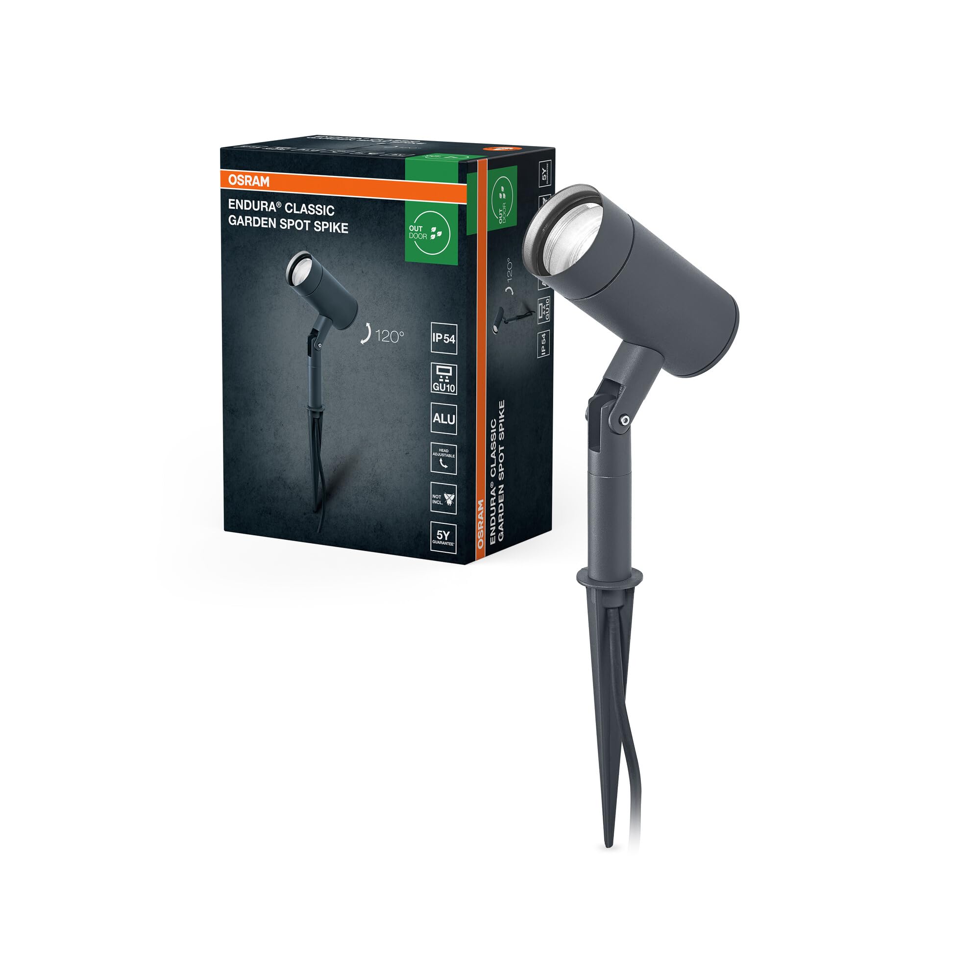 Osram ENDURA Classic Garden Spotspike GU10 Außen-Spießleuchte, schwarz, GU10-Sockel (max 35W), kann mit einfacher oder smarter Lampe bestückt werden, ausrichtbarer Leuchtenkopf, Schutzklasse IP54