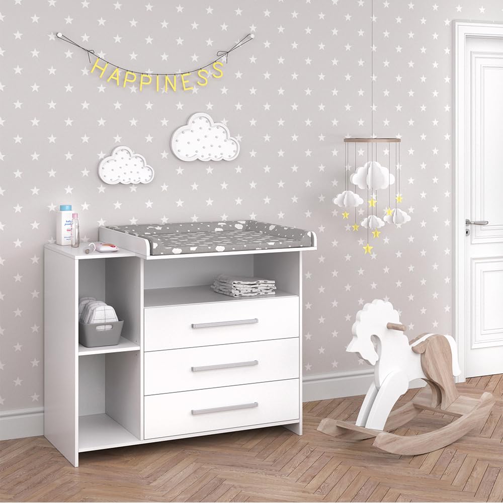Fasciatoio Paula Vicco Bianco - 110x93.5cm Con 3 Cassetti | Mobile Per Neonati
