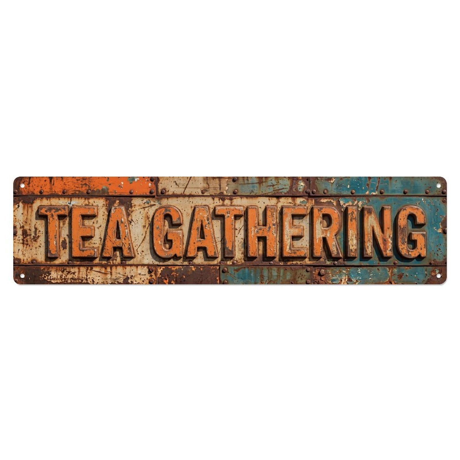 Tea Gathering Retro Cafe Metal Tin Skinny Sign Plaque Wall Decor for Cafe, Club Bar, Office, Home Garden Metal Poster 4x16Inch