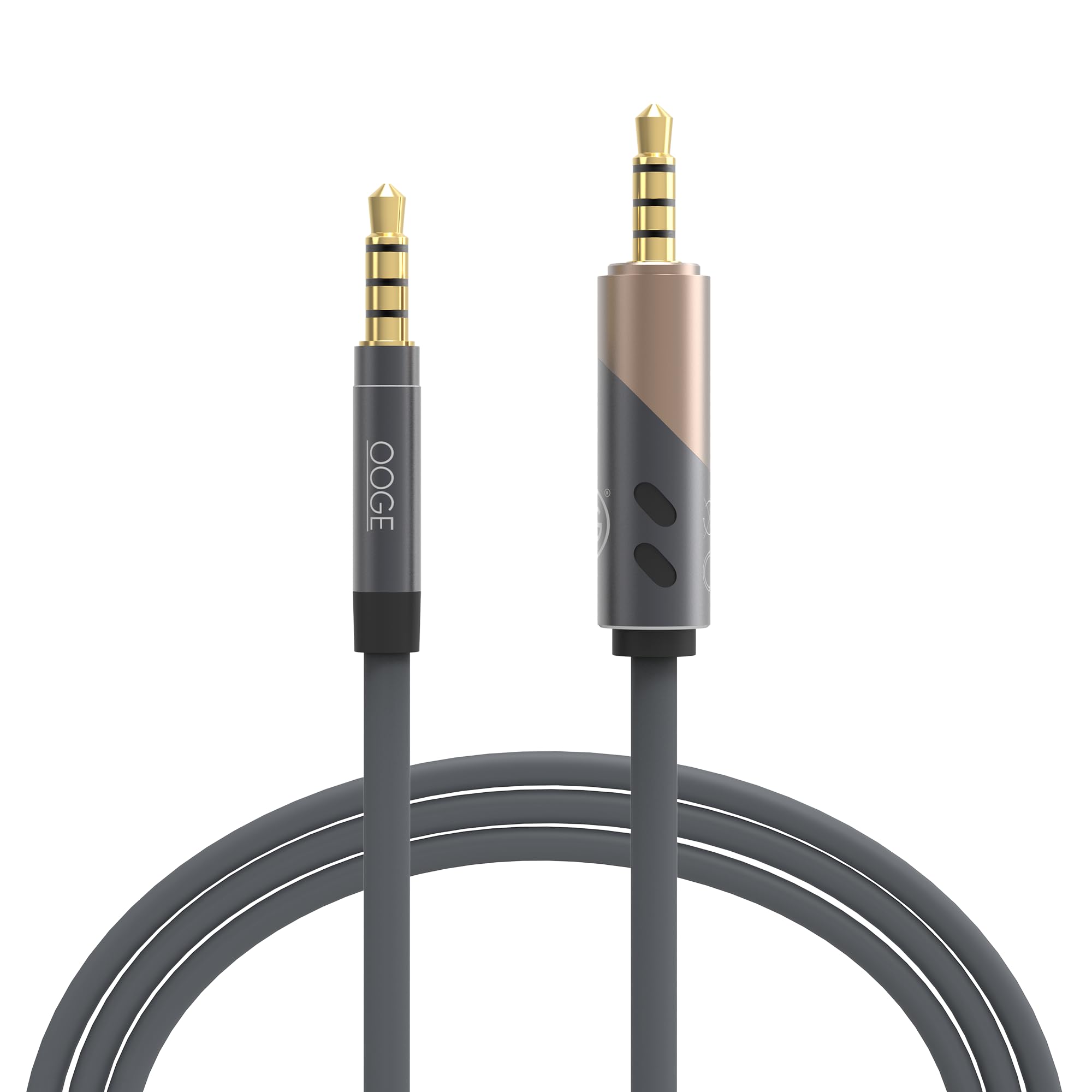 OOGE FUSE 200 AUX Cable - 3.5mm Stereo Audio Cable with 360° Rotating Head, Metal Caps, Mic & HD Call Support, 1.5 Meter Length, Sound Pulse Technology for Universal Compatibility