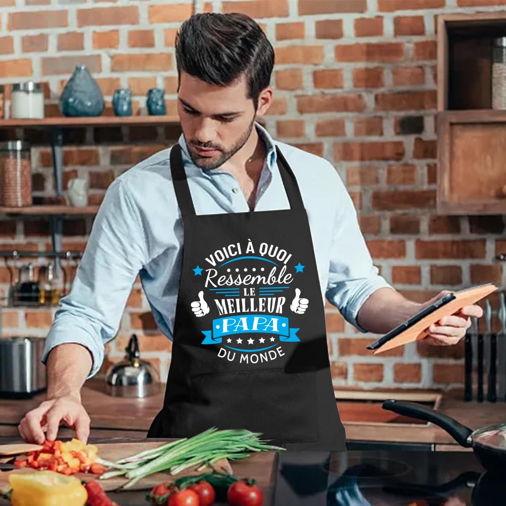 Yontree Tablier pour Fête des Pères, adapté pour la Fête des Pères, anniversaires et soirées barbecue ; tissu en coton, tablier de barbecue ou de cuisine conçu spécialement pour homme