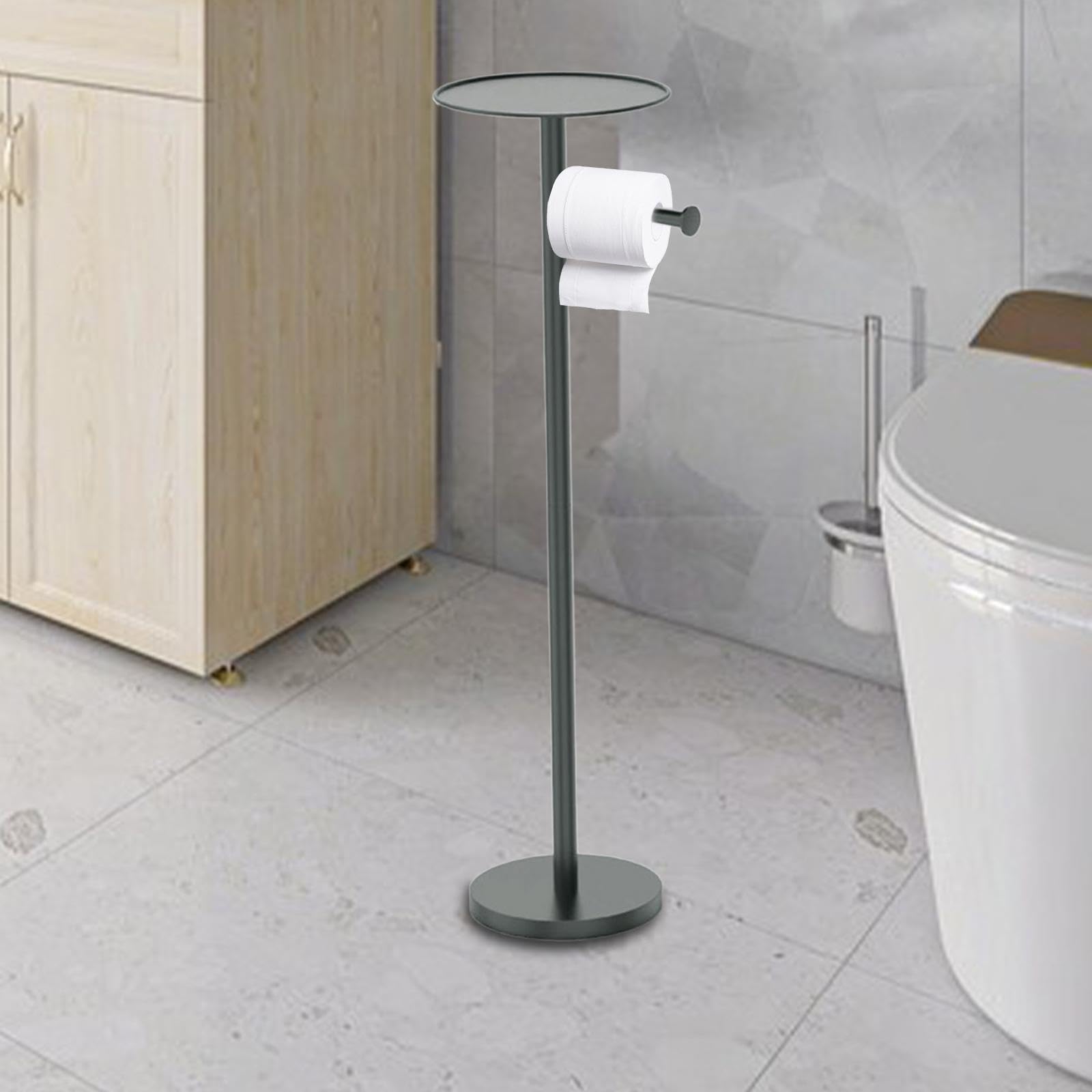 Dispensador de Papel Higiénico de 25,79'' con Estante, de Pie para Baño, Cocina, Aseo, Negro