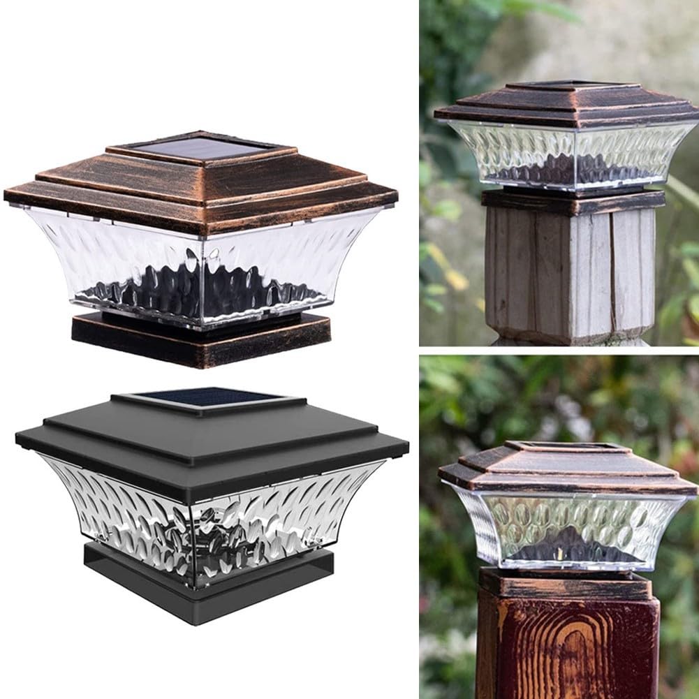 Solarbetriebene Decklichter, 6 Stück, zweifarbige Modi, automatisches Ein- und Ausschalten, kabellose Außentreppenlichter für Hof, Auffahrt, Terrasse, 18 x 18 cm (schwarz)