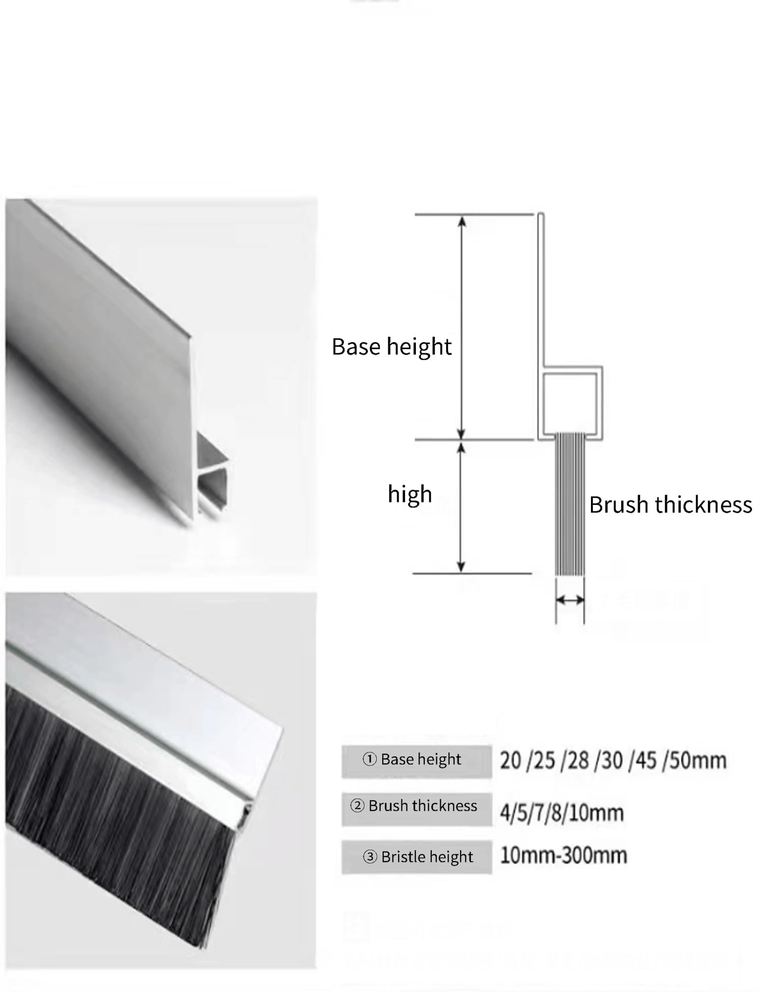 Genérico Cepillo de Puerta con Base de aleación de Aluminio, for for Juntas de Puertas industriales, domésticas y de Garaje, Kit for climas Extremos.(30cm)