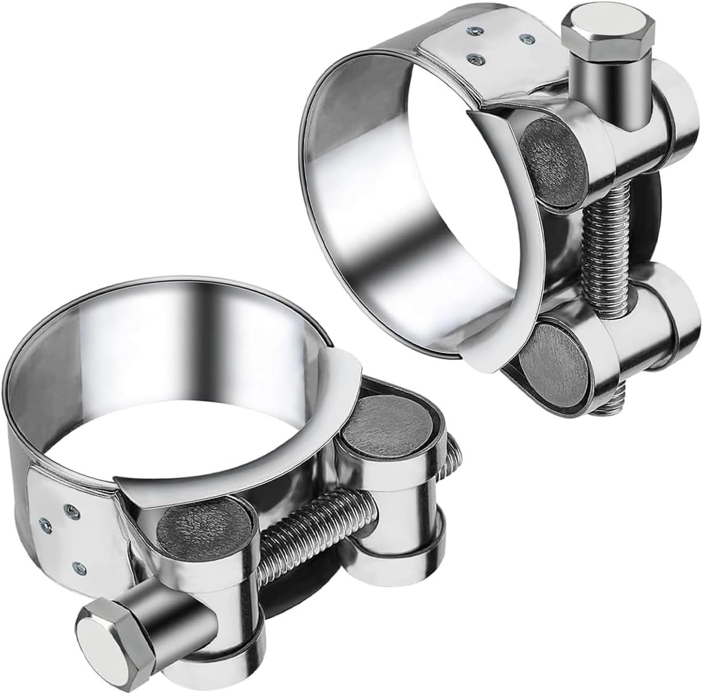 2 Pcs Exhaust Clamp – 2 Pcs 44–47 mm T Bolt Hose Clamps – Heavy Duty Stainless Steel Tube Clamps – Adjustable T Pipe Clips for Water Pipe Gas Automotive Tube