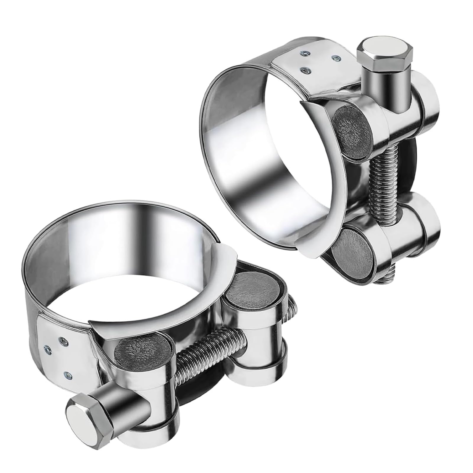 2 Pcs Exhaust Clamp – 2 Pcs 44–47 mm T Bolt Hose Clamps – Heavy Duty Stainless Steel Tube Clamps – Adjustable T Pipe Clips for Water Pipe Gas Automotive Tube