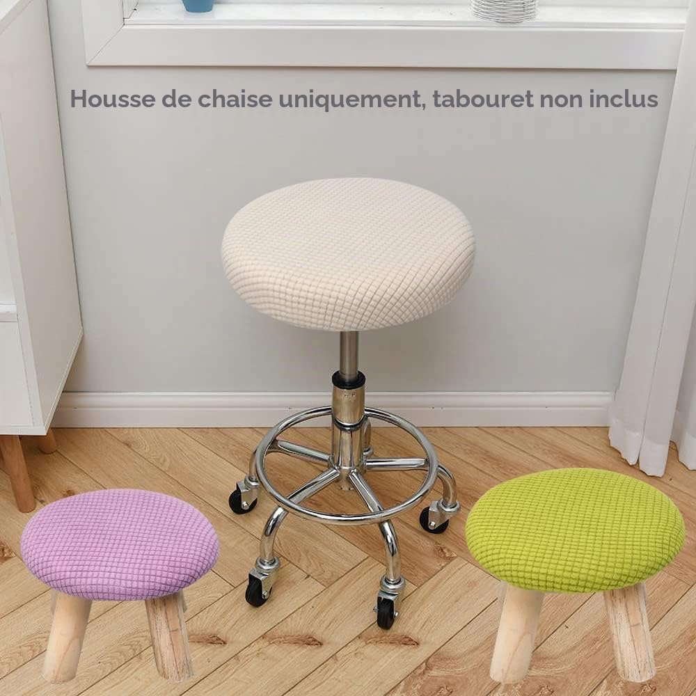 Lot de 2 housses de tabouret rondes, 30 à 40 cm, élastiques, lavables et faciles d'entretien, douces et durables, pour pouf rond ou carré, blanches