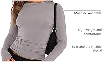 Vista 4 de Blusa corta básica casual para mujer, ajustada, manga larga, cuello redondo, color sólido, para otoño, camiseta ajustada Gris claro