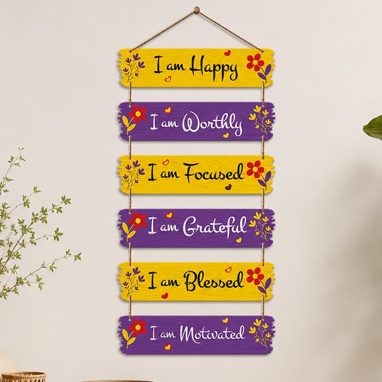 Artvibes Motivational Quotes Decorative Wall Art MDF Wall Hanger for Living Room | Bedroom | Office | Gift | Decoration Items for Home | Abstract Painting Wall Decor (WH_7403N),Set of 6 (Multi 3)