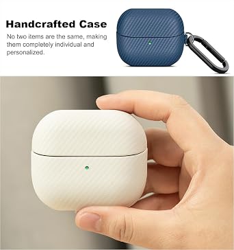 Haobobro Leather Case for Samsung Galaxy Buds 3 FE / Buds3 Pro/Buds 3 Case Cover with Clip - Selected Skin-Friendly Leather, Carbon Fibre Texture, Handmade Hard Cover for Samsung Buds Pro 3 - Blue
