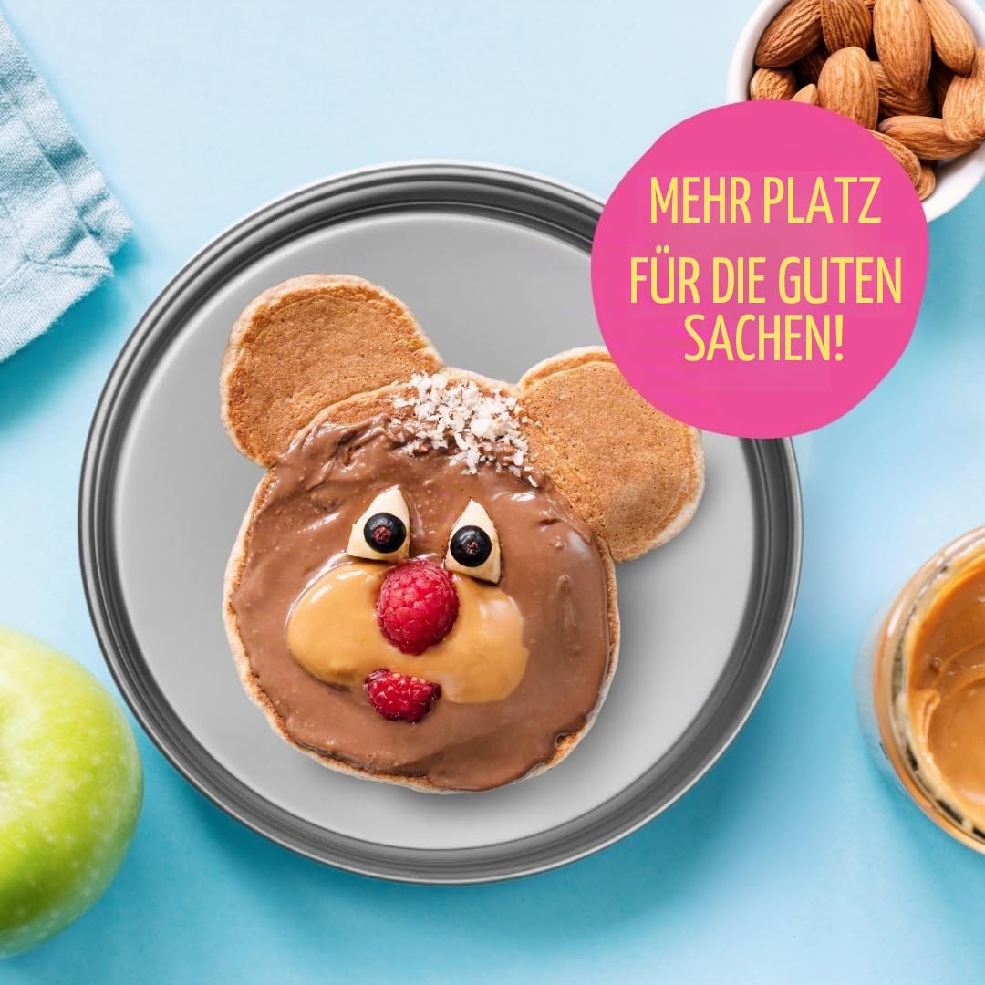 Elk and Friends Kinder 20 cm Edelstahl Teller ohne Unterteilung mit Silikonhülle | Deckel inklusive | Für Babys & Kleinkinder | Spülmaschinenfest | Rutschfest | Ess- & Snackteller | 4er Set
