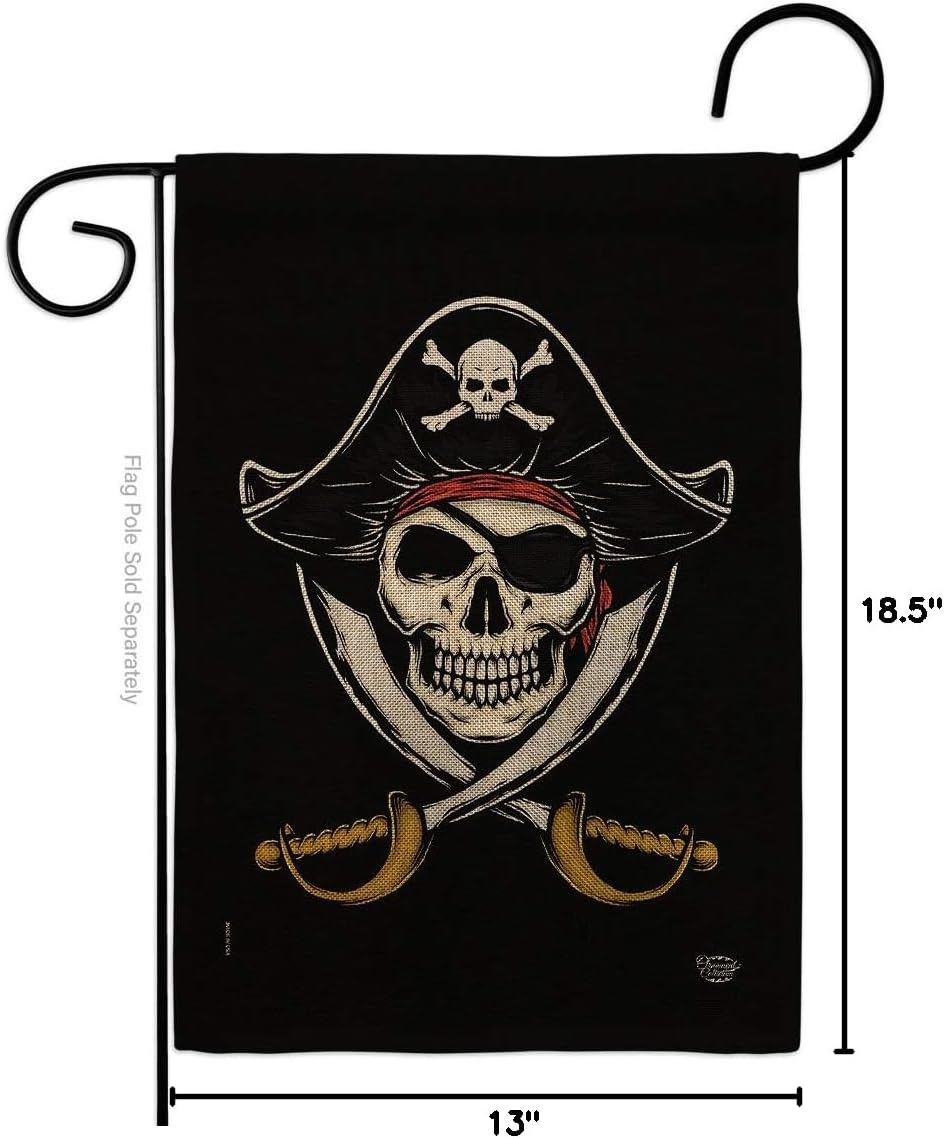 Pirates Burlap Burlap Garden Flag Coastal Pirate Ship Skull Treasure Map Carribean Jolly Blackbeard Jack Small Decorative Gift Yard House Banner Double-Sided Made In USA 13 X 18.5