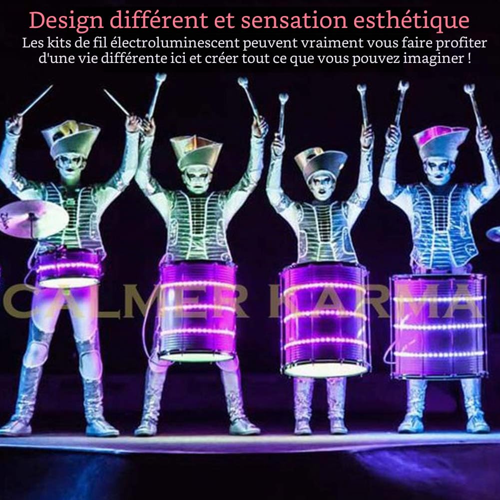 10x1M Fil Néon à Pile EL Câble Guirlande Lumineuses 3 Mode Éclairage Fix Clignotant Stroboscope Tube Fluo El Wire Déco Vêtement Festif Soirée Fête Mariage Voiture Vélo Intérieur(5 Couleur)