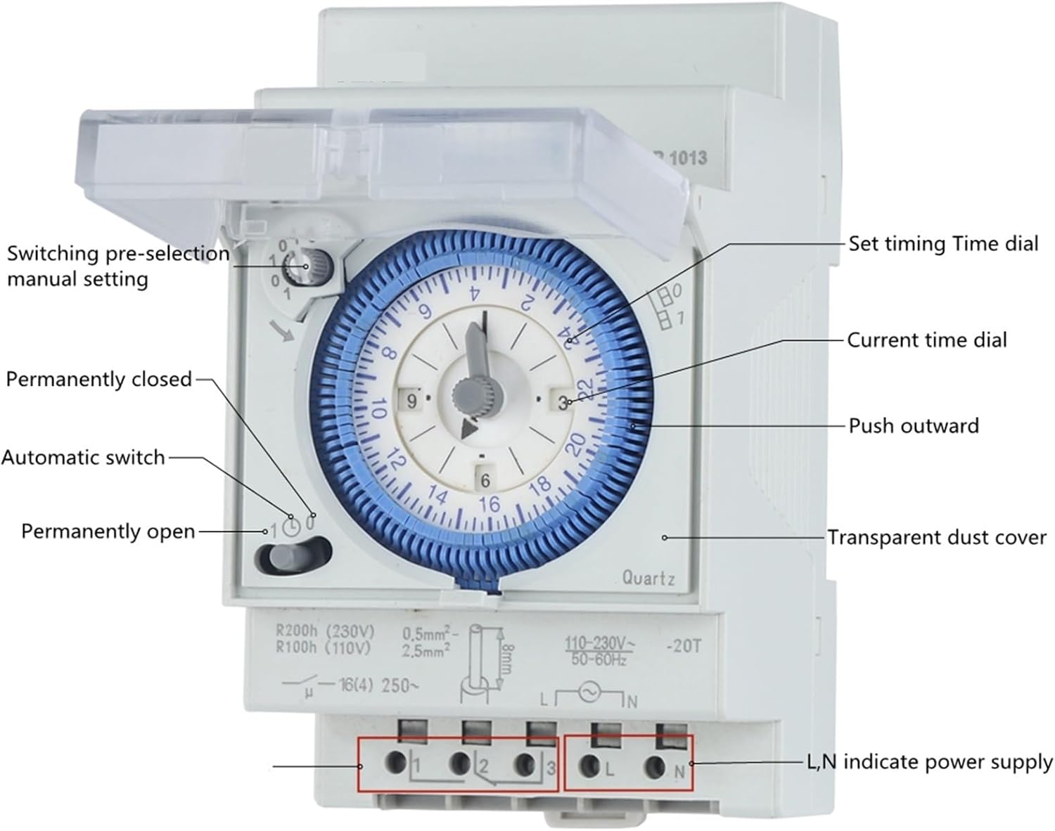 SUL181d 220V Time Relay Track Installation Mechanical Timer 24-Hour Industrial Time Control Switch