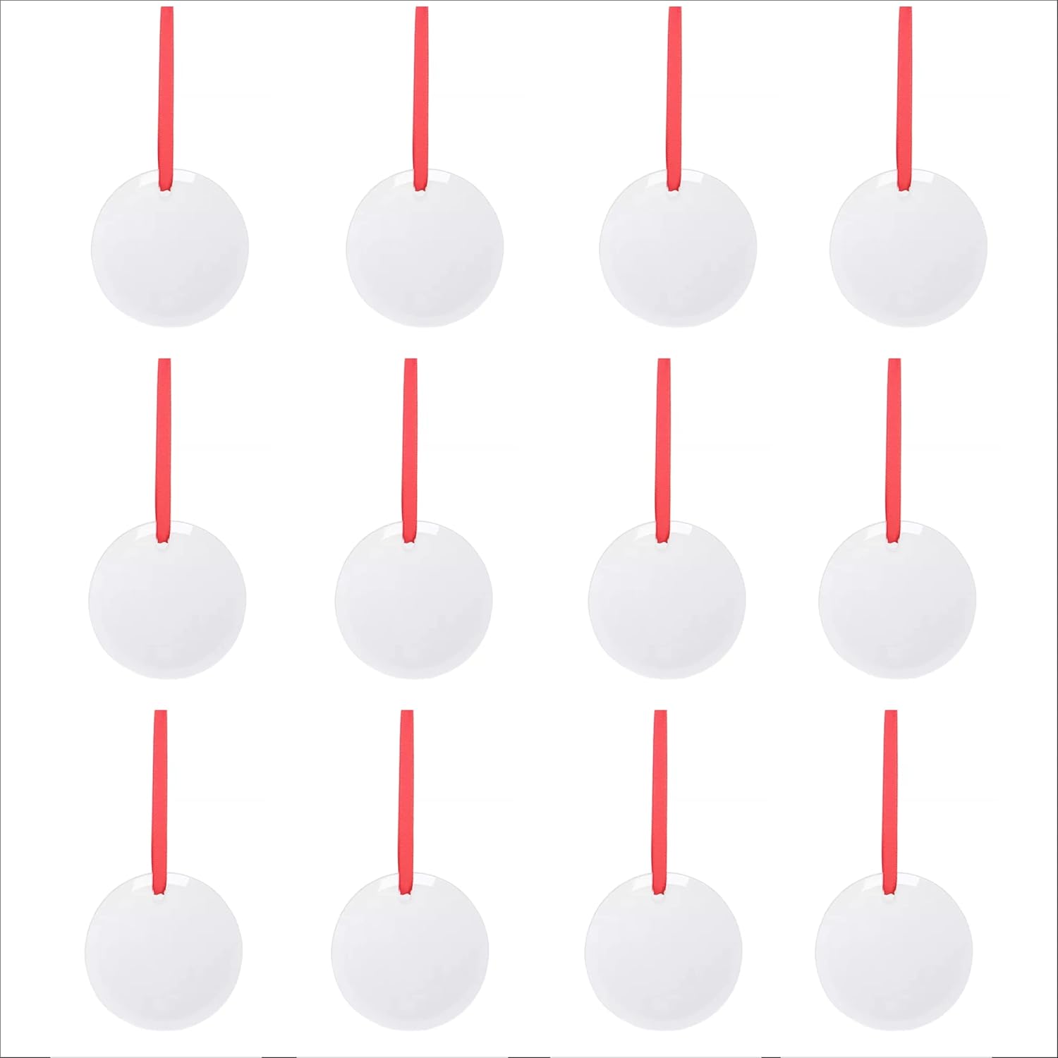 Glass Christmas Ornament Sublimation Blanks | 3" Glass Ornaments with Red Ribbon for UV Printing or Heat Press Sublimation (96)