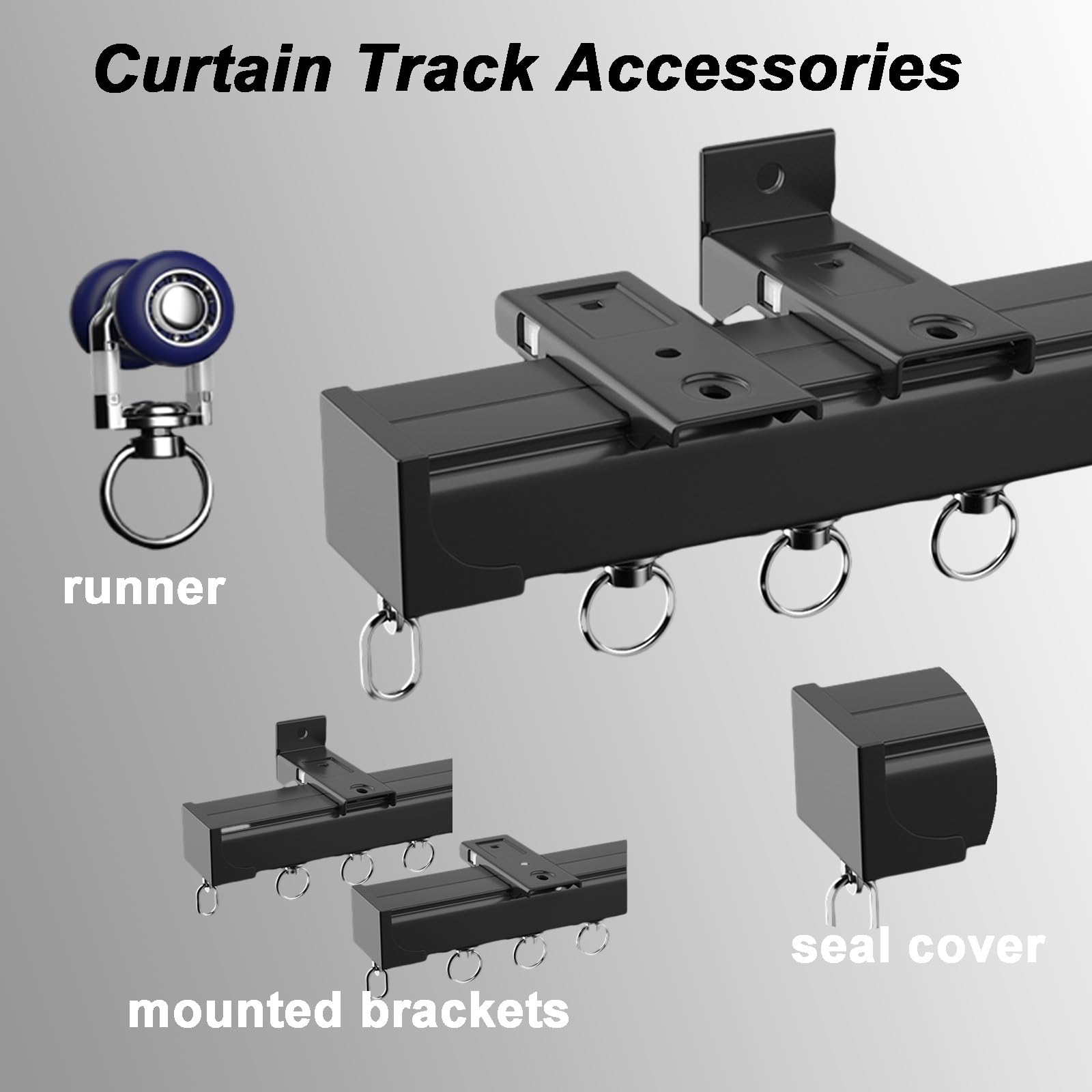 Heavy Duty Curt Track 1-kanałowy (biały 50-600 cm) ze ślizgaczami oczkowymi aluminium zawiera sprzęt montażowy, idealny do przesuwnych kurtek i zasłon