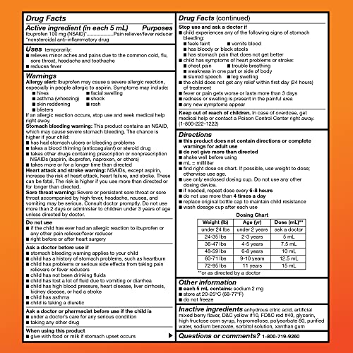 Image of Amazon Basic Care Children's Ibuprofen Oral Suspension 100 mg, Berry, 4 fl oz (Pack of 1)