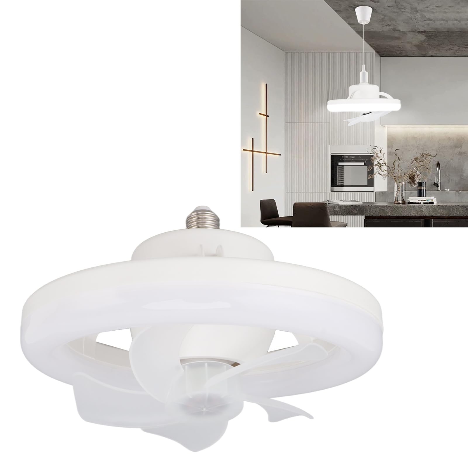 Fabater Ventilatore Da Soffitto Con Luce E Telecomando, Ventilatore A Dimterabile LED 3000K-6500K, Ventola Di Raffreddament E27, Piccolo Vengitore Da Soffitto per/Bagno/Lavanderia