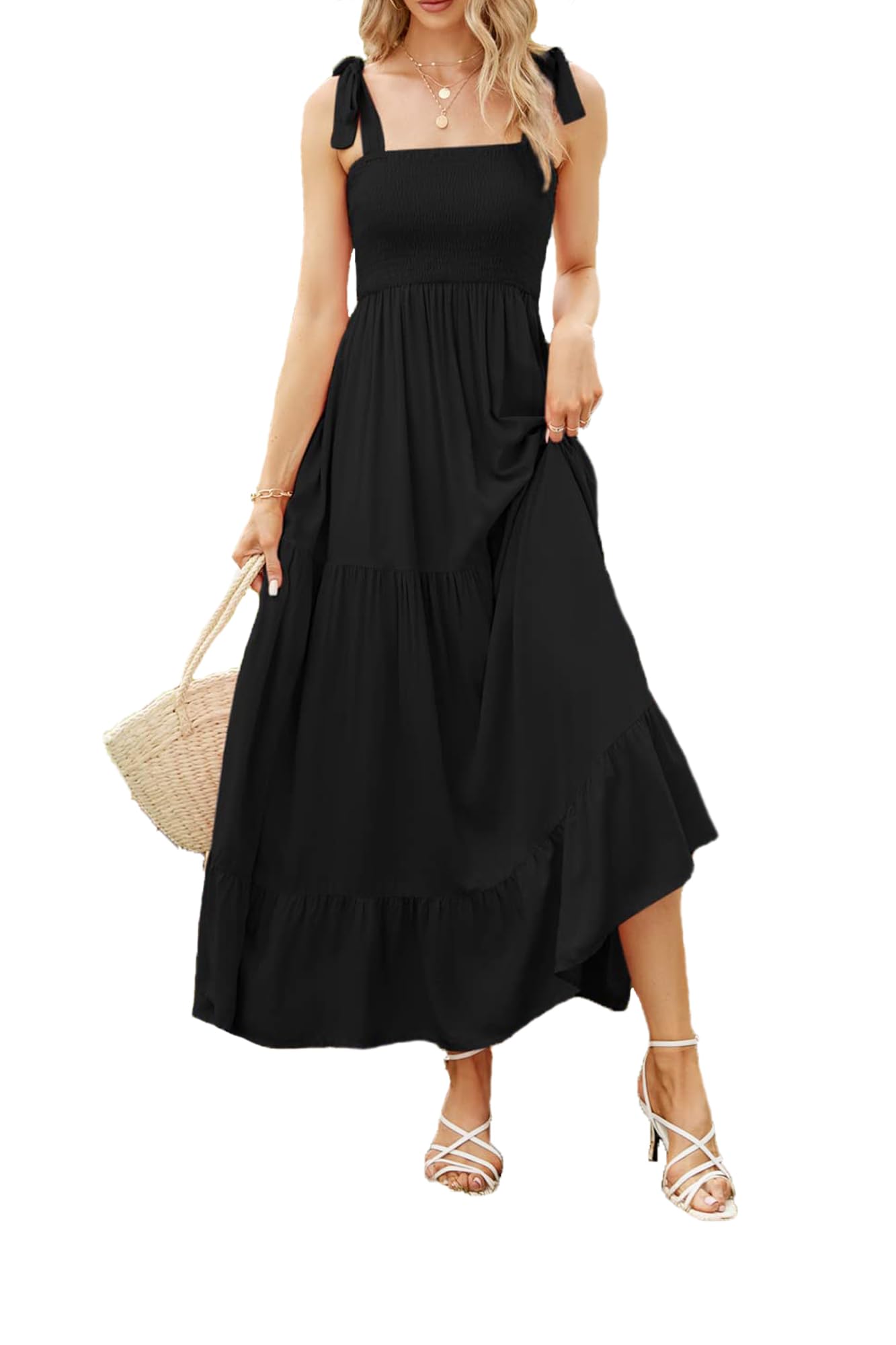 EIRUKON Vestido Mujer Verano Midi sin Mangas Elegante Boho Playa Impreso Cuello Cuadrado Casual Maxi Vestidos Largos