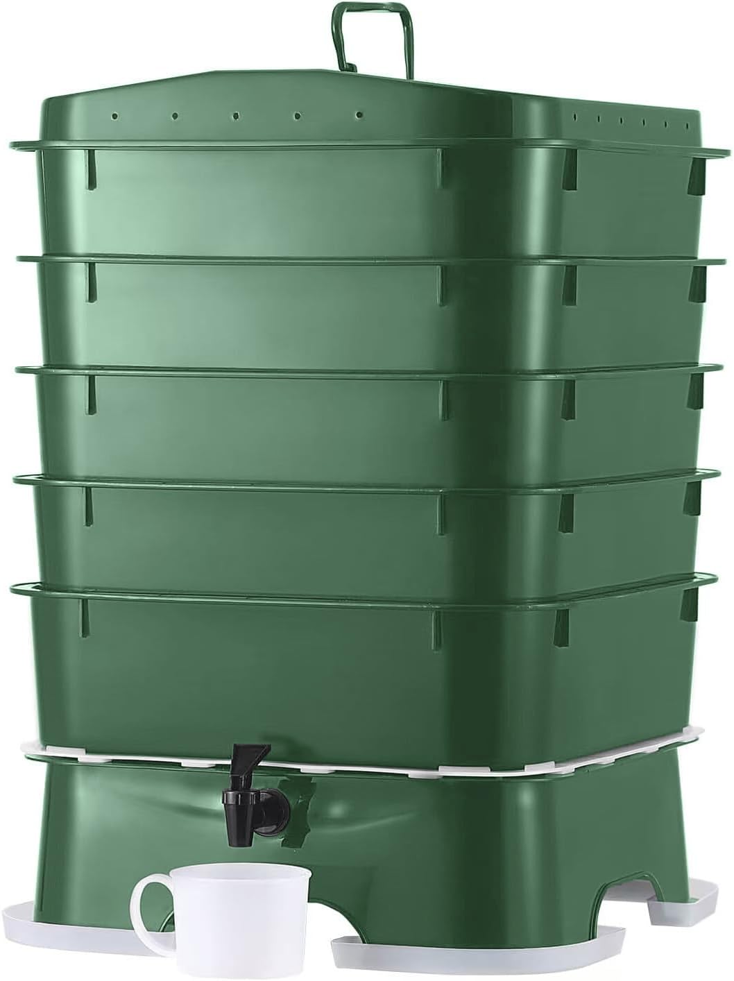® Plus US Made 5 – Tray Worm Composter -Forest Green,Sustainable Design for Both Indoor & Outdoor, Worm Compost Bin for Vermicomposting Starter, Recycling Food Wastes