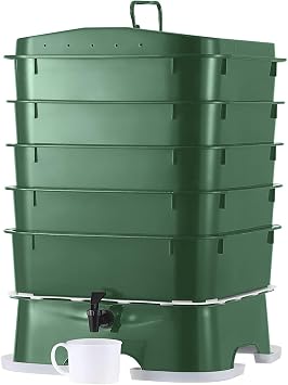Plus US Made 5 Tray Worm Composter -Forest Green,Sustainable Design for Both Indoor & Outdoor, Worm Compost Bin for Vermicomposting Starter, Recycling Food Wastes