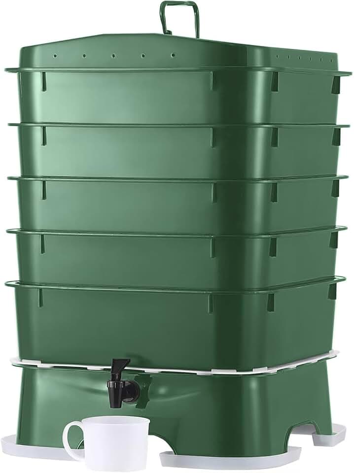 ® Plus US Made 5 – Tray Worm Composter -Forest Green,Sustainable Design for Both Indoor &amp; Outdoor, Worm Compost Bin for Vermicomposting Starter, Recycling Food Wastes
