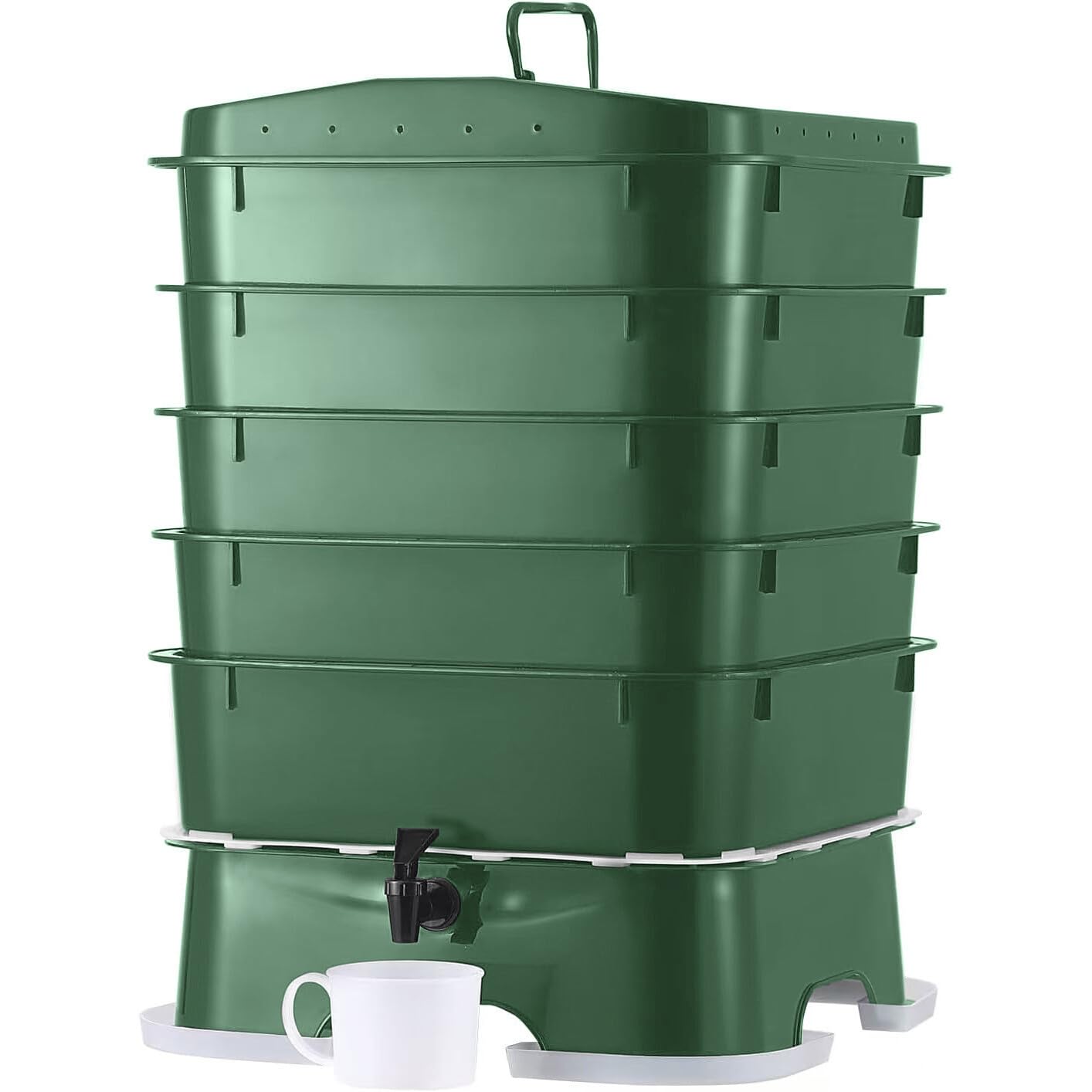 Plus US Made 5 – Tray Worm Composter -Forest Green,Sustainable Design for Both Indoor & Outdoor, Worm Compost Bin for Vermicomposting Starter, Recycling Food Wastes