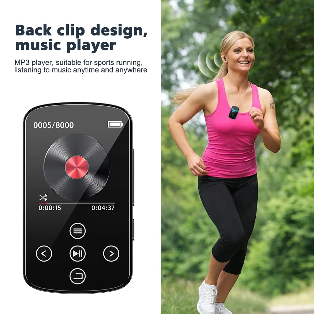 Lettore musicale portatile HiFi – Lettore MP3 con clip, touch screen, funzione OTG, scheda di memoria 64G inclusa (estensione 128G) – Alta fedeltà per audiofili