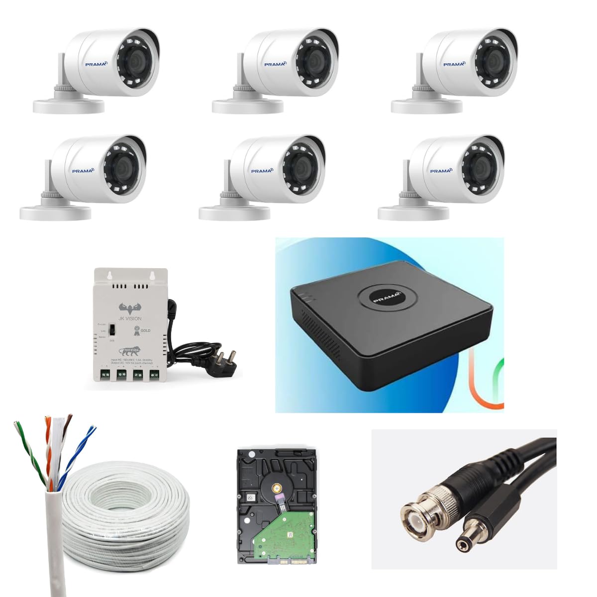 Prama 2MP Full HD CCTV kit with 8 Channel DVR + 6 Outdoor Cameras + 1 TB HDD + JK Vision Wire/SMPS, and Required Accessories, Motion Detection, Black (B0C61XFG46) Amazon Price History, Amazon Price Tracker