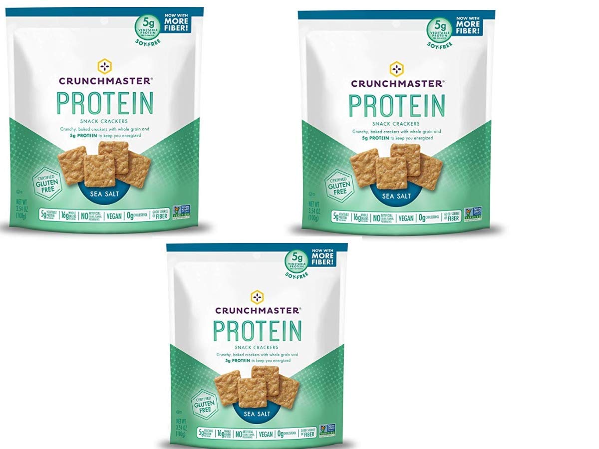 Crunchmaster Protein Snack Crackers, Sea Salt (Pack of 3)