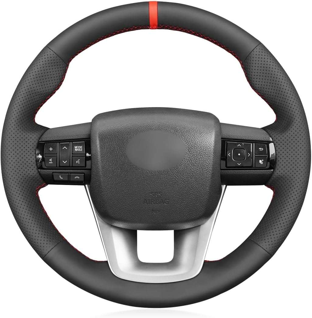 MEWANT Car Steering Wheel Cover for Toyota Hilux/Fortuner Hand Stitch Carbon Fiber&Microfiber Leather Car Steering Wrap