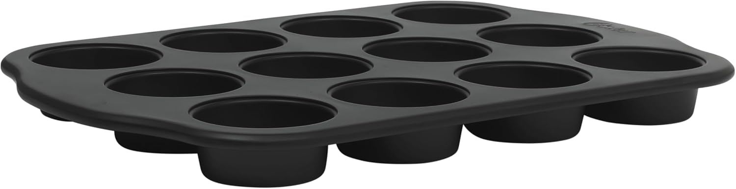 Oster Teston 12-Cup Muffin Pan, Nonstick Carbon Steel Cupcake Baking Tray, Matte Black, PFAS-Free, Easy Release, Oven-Safe Bakeware