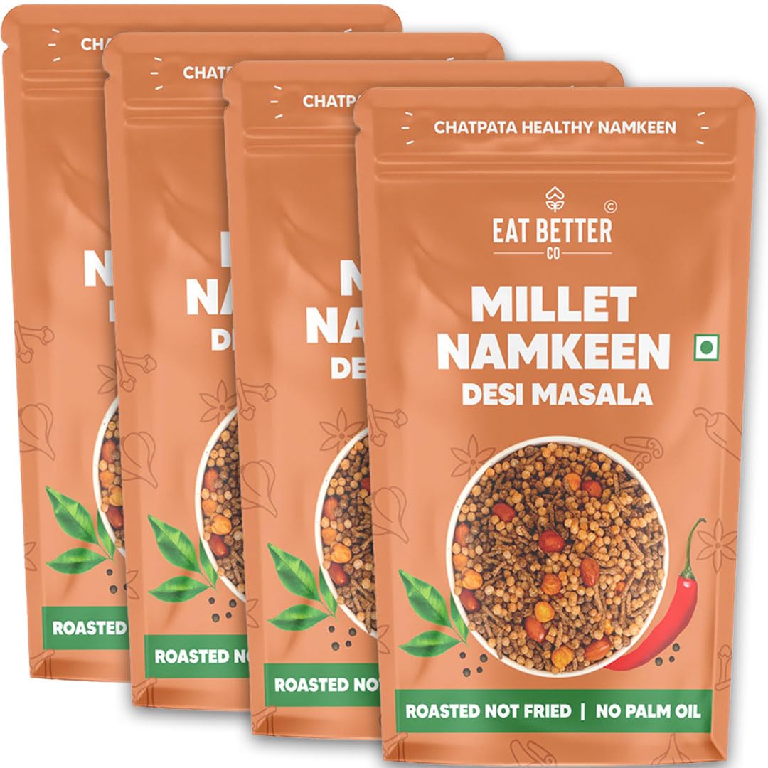Crispy Millet Mixture - Chatapata Healthy Namkeen - Ragi, Jowar, Rice Crispies roasted with Peanuts & Channa (Mast Masala, Super Saver Pack of Four - 400 grams)