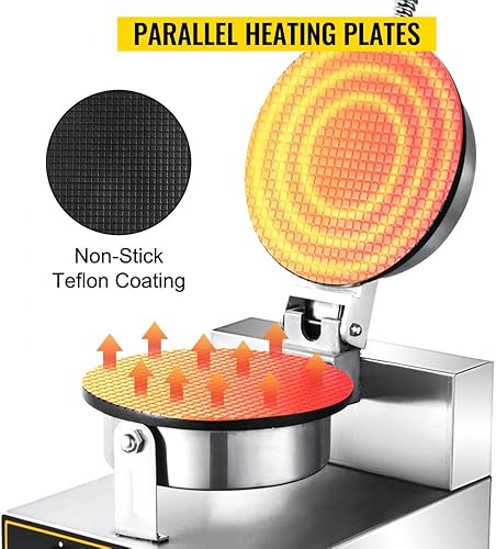 Miniatura 3 de Máquina para hacer gofres de acero inoxidable con revestimiento antiadherente, horneador de cono de huevo de 1200 W, ideal para panaderías de